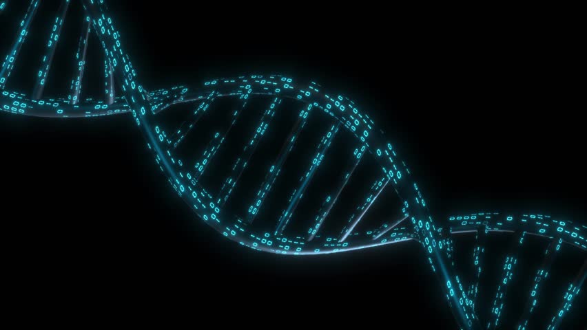 Futuristic Glowing DNA Helix in a Digital Space. Flowing Stream of Glowing Binary Code in a Dark Digital Space Representing Data Flow and Advanced Technology. Seamless loop animation background - Powered by Shutterstock - Get 15% off with code: PIKWIZARD15