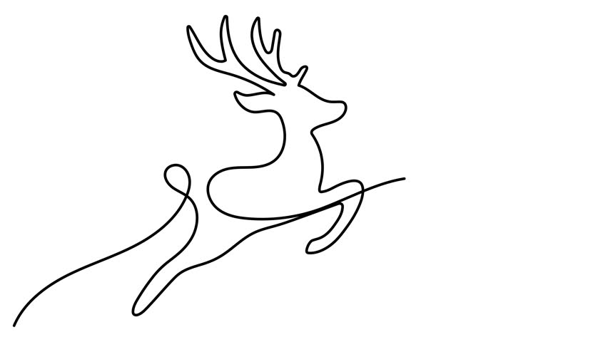 One line design silhouette of christmas deer. Hand-drawn minimalist style. Animated illustration. Continuous one line deer silhouette. Line drawn by hand sketch. Christmas concept. 4K video