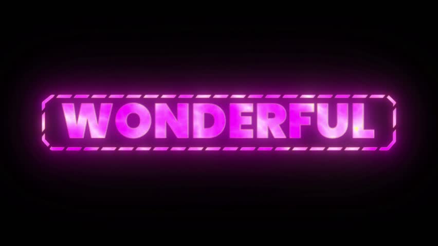 Bright pink neon glowing text "WONDERFUL" inside a dashed frame on a dark background, perfect for decorative or celebratory designs.