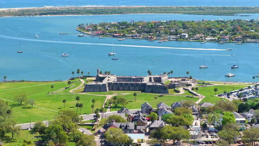 St Augustine, Florida. Historic fort Castillo de San Marcos, National Monument open to public, travel destination for families and tourists on vacation in Florida.