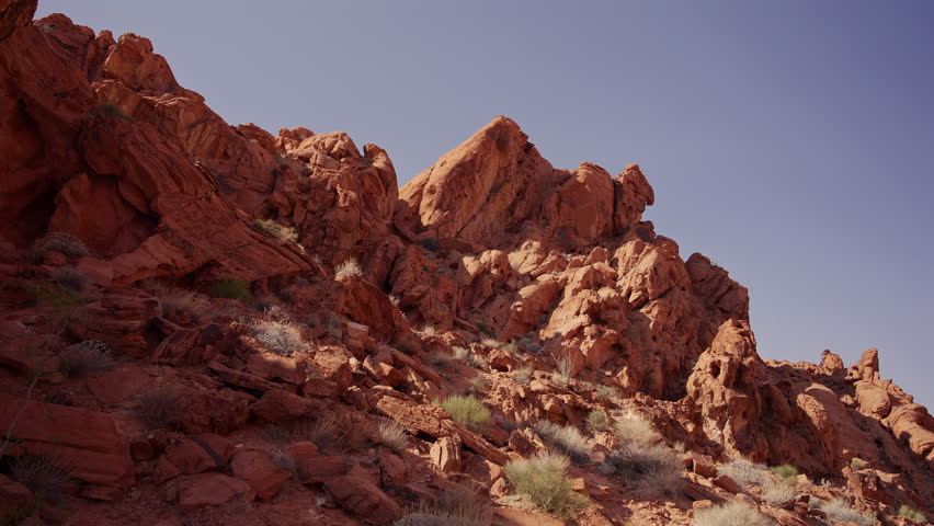 Rugged Red Rock Slope with Desert Shrubs Valley of Fire