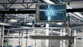 Artificial intelligence technology on notebook in industrial data center facility helping power internet services. AI coding script running on laptop in server farm built for digital storage systems - Powered by Shutterstock - Get 15% off with code: PIKWIZARD15