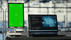 Green screen tablet in server room with machine learning technology detecting data patterns. Chroma key device in data center ensuring rapid data access and transfer rates for AI processing - Powered by Shutterstock - Get 15% off with code: PIKWIZARD15