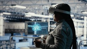 Software developer in server room wearing VR goggles optimizing deep learning systems handling tasks. African american woman in data center adjusts AI model parameters using virtual reality, camera B - Powered by Shutterstock - Get 15% off with code: PIKWIZARD15