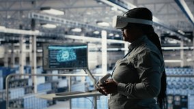 Data center technician using virtual reality, improving AI rigs processing speed. Server hub IT expert using VR headset to manage gear providing support for artificial intelligence workloads, camera B - Powered by Shutterstock - Get 15% off with code: PIKWIZARD15