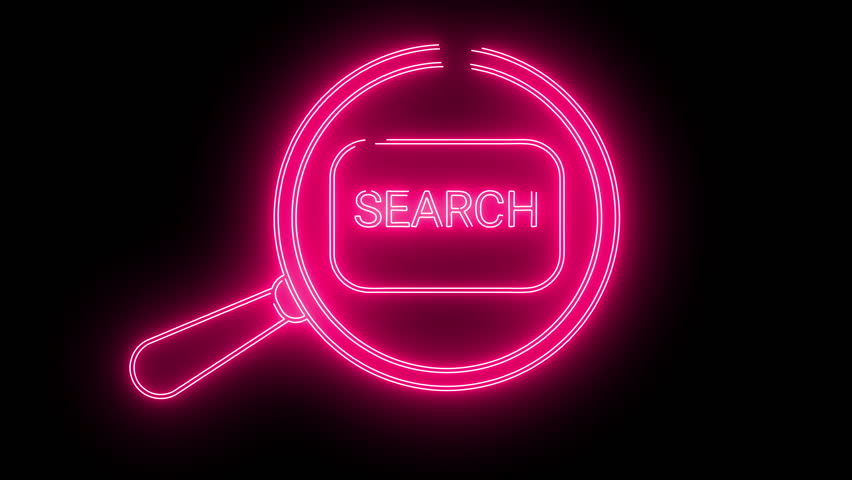 magnifying glass icon and search icon with neon effect