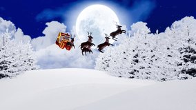 Christmas Eve, Santa Claus gives gifts in the sky with a bright blue Super Full moon on a snowy night. Village in the middle of a pine forest on a mountain, high in snow. 3D Rendering	
 - Powered by Shutterstock - Get 15% off with code: PIKWIZARD15