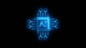 Neon glowing animation of AI CPU chip glowing with digital circuits and data flow. artificial intelligence, deep learning, futuristic processors, and smart computing - Powered by Shutterstock - Get 15% off with code: PIKWIZARD15