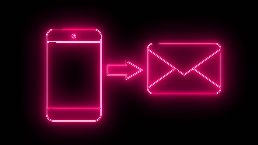 smart phone icon sending message with neon effect