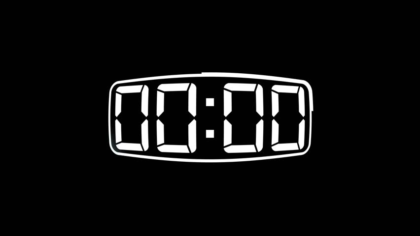 50 second countdown timer on futuristic HUD display, digital stopwatch animation on black background