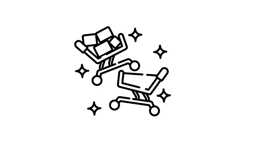 outline animation of Two shopping carts one is full and another empty.
