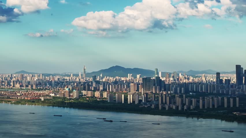 Aerial View of the Yangtze River and Nanjing City