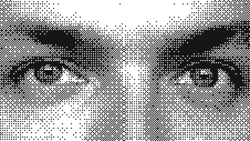 Animated eyes with pixelated dithering effect. Blinking and looking around in stylized monochrome. Retro digital screen aesthetics. - Powered by Shutterstock - Get 15% off with code: PIKWIZARD15