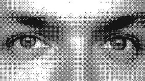 Animated eyes with pixelated dithering effect. Blinking and looking around in stylized monochrome. Retro digital screen aesthetics. - Powered by Shutterstock - Get 15% off with code: PIKWIZARD15