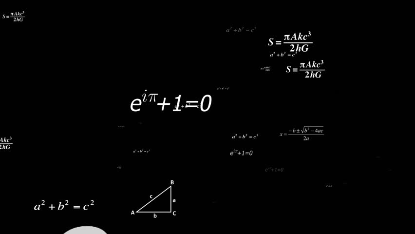 Animated mathematical equations floating in alpha background, classic algebraic and scientific formulas in motion, including the quadratic equation and Pythagorean theorem - Powered by Shutterstock - Get 15% off with code: PIKWIZARD15