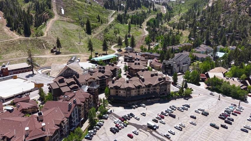 Drone Shot of Palisades Ski Center in Summer Season, Olympic Valley, Lake Tahoe Area USA