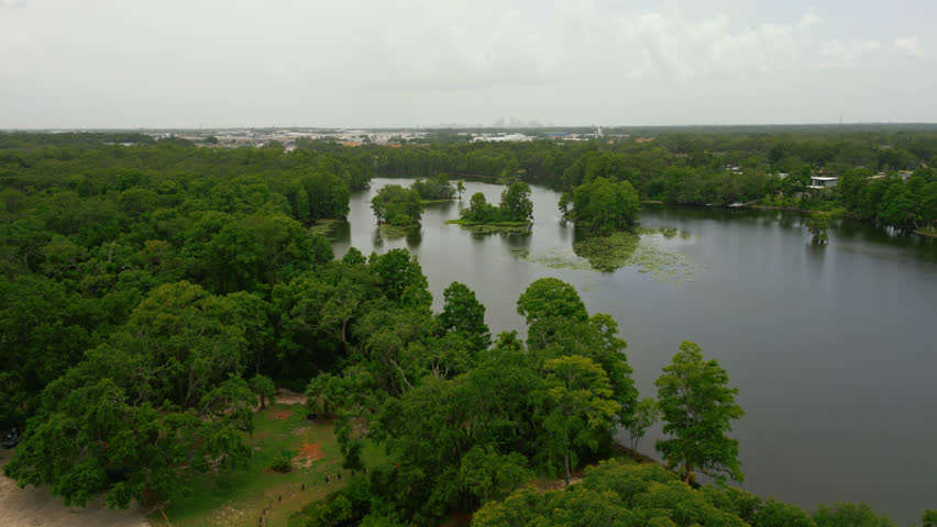 Lush Trees At The Nature Reserve In The Hillsborough River In Florida, United States. Aerial Wide Shot