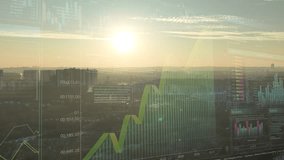 Sunrise over a modern city skyline with high-rises, overlaid with transparent financial charts and graphs, symbolizing growth and innovation - Powered by Shutterstock - Get 15% off with code: PIKWIZARD15