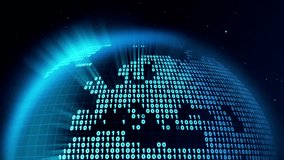 A digital earth animation with binary code flowing across the surface. Perfect for technology, science, and futuristic visuals. Loopable and available in 4K resolution. - Powered by Shutterstock - Get 15% off with code: PIKWIZARD15