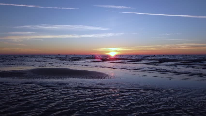 Stunning sunset over the Baltic Sea captured by drone at twilight