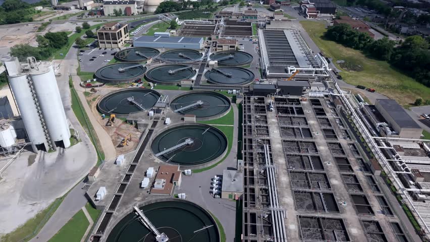 Metro Water Services in Nashville, Tennessee is part of the Division of Water Resources for water supply and wastewater treatment - aerial parallax