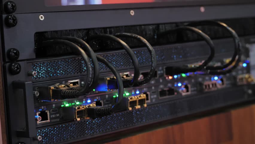 Close up view of a modern computer server. modern cloud computing and supercomputer technology concept.
