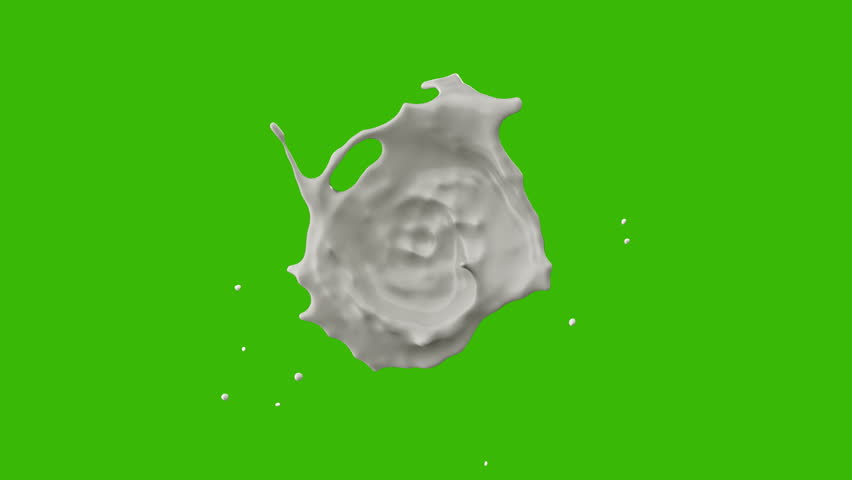 Splash of liquid milk. Bright white fluid. Green screen, chromakey