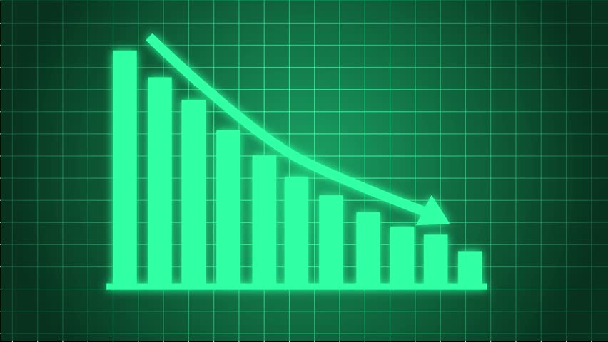 Business Bar Chart with Downward Arrow Symbolizing Decline Animation
