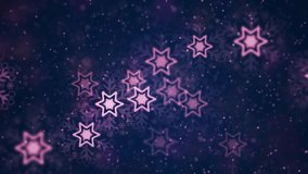 Glowing pinkish-purple stars with snowflake patterns float in a curved line against a dark, starry background, creating a festive, magical, and elegant winter-themed atmosphere. - Powered by Shutterstock - Get 15% off with code: PIKWIZARD15