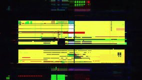 High contrast yellow HUD-style rectangle panel with black overlay, moving data blocks, glitch stripes and micro pixel grids, hi-tech digital geometric glitch VJ visual animated background pattern - Powered by Shutterstock - Get 15% off with code: PIKWIZARD15