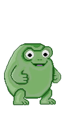 Cartoon Happy Green Pixel Art Monster in Retro 8-Bit Style Character. for video game assets, fun animated stickers, nostalgic pixel art projects,  indie games, playful branding in digital