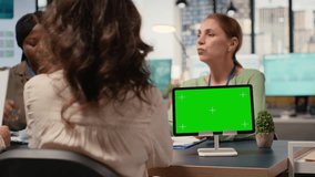 Group of businesswomen reviews project analytics with green screen, empowered by data and team collaboration. Female colleagues reviewing digital content, graphs or reports. Camera B. - Powered by Shutterstock - Get 15% off with code: PIKWIZARD15