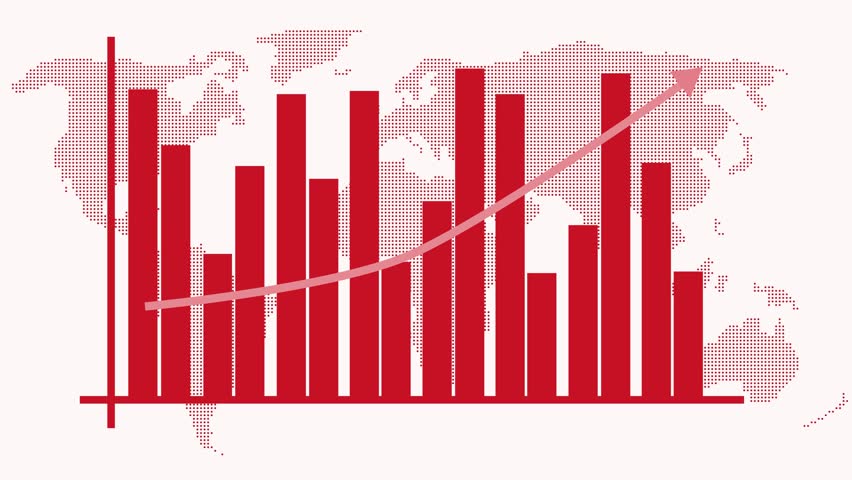 Bar Graph Animation Indicating Financial Success, Business Bar Chart with Upward Trend on World Map Background