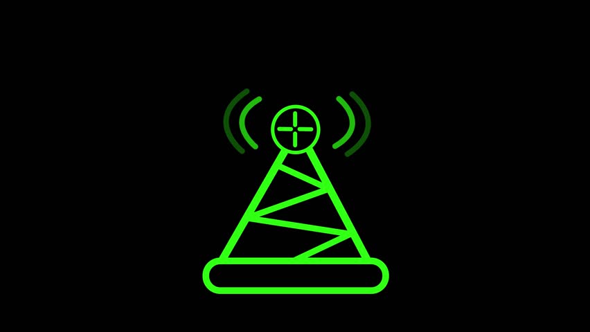 Minimalist Radio Tower Animation, Broadcasting Tower with Animated Signal Pulses
