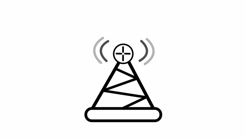Minimalist Radio Tower Animation, Broadcasting Tower with Animated Signal Pulses