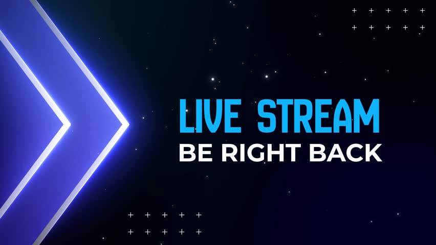 Be Right Back Stream Overlay, Live Stream Intermission Animation Screen with Neon Glow Modern Futuristic Background