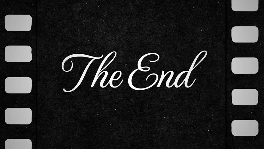 Vintage Film Reel The End Title Card Animation, Retro Silent Movie Ending Screen
