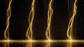 An abstract and stunning video featuring four columns of shimmering golden light descending from above onto a reflective and shimmering surface. - Powered by Shutterstock - Get 15% off with code: PIKWIZARD15