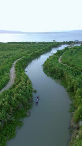 Aerial View of Fishing Boat on River