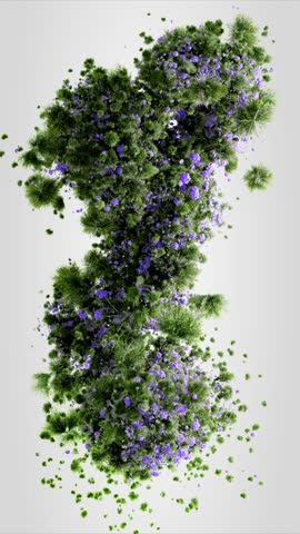 Abstract Animation Nature Background of Floral Green Foliage and Blossoms. Organic 3D Floating Motion Natural Futuristic Botanical Life Atmosphere. Modern Art of Digital Aesthetics Flowers Forms 4k