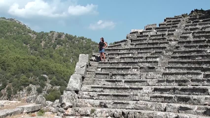 Steps of ancient Amphitheater, panning