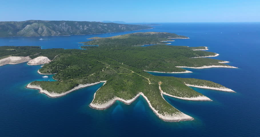 Pakleni Islands (Pakleni Otoci) In The Adriatic Sea With Blue Water In Croatia. - aerial shot