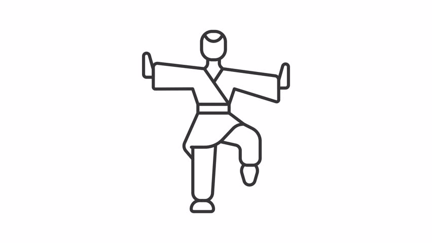 Animated kung fu master line icon. Martial arts training animation. Traditional Chinese fighting class. Athlete exercising. Outline element on white background. HD video with alpha channel