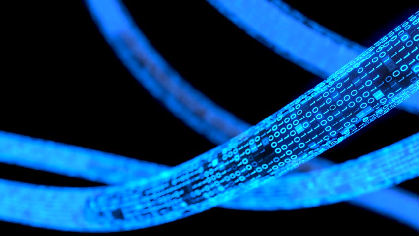 Blue binary code data stream, Futuristic digital code and data transfer