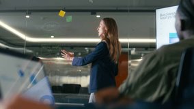 Brainstorming, Planning and Business Meeting Strategy in boardroom office. Confident Business woman manager leadership presenting financial charts analysis graph report data on screen monitor. - Powered by Shutterstock - Get 15% off with code: PIKWIZARD15