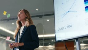 Brainstorming, Planning and Business Meeting Strategy in boardroom office. Confident Business woman manager leadership presenting financial charts analysis graph report data on screen monitor. - Powered by Shutterstock - Get 15% off with code: PIKWIZARD15