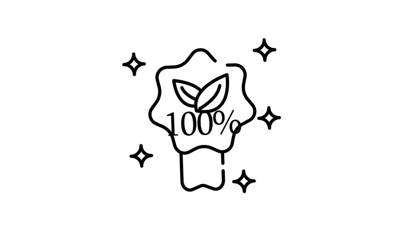line art animation of Organic label grocery 100 percent organic symbol with leaves and stars represents fresh healthy choices.