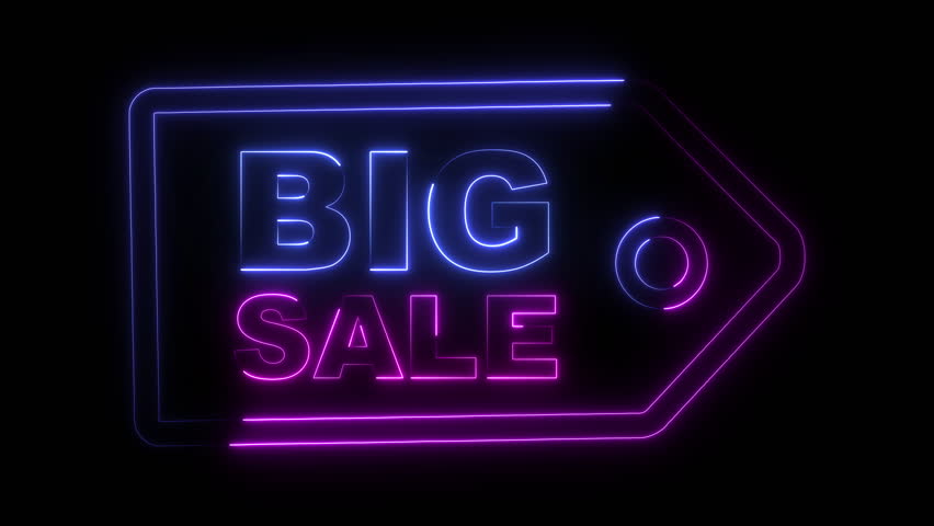 big sale glowing neon text animation. Template for background, banner, card, poster with text writing