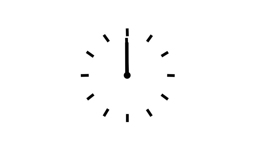 Clock countdown animation. 24 hour timer with rotating arrow on white screen. black circle 360 degree rotation. 4K video	