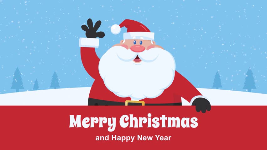 A free video featuring a cartoon Santa Claus waving over a blank sign, perfect for adding custom holiday messages.